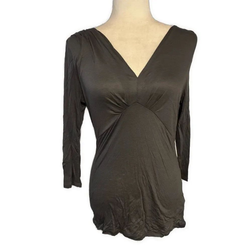 banana republic New Solid Gray Rayon Long Sleeve V Neck Top Small $45